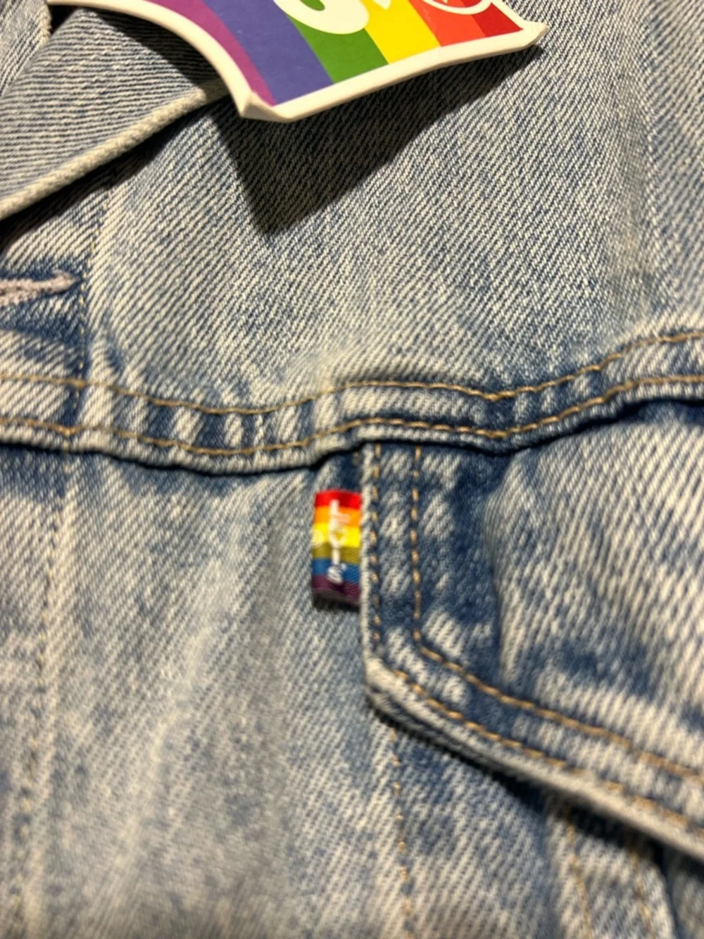 Levi’s Premium Pride Denim Jacket Rainbow Buttons Graphic Back NWT Size Large - Picture 5 of 7
